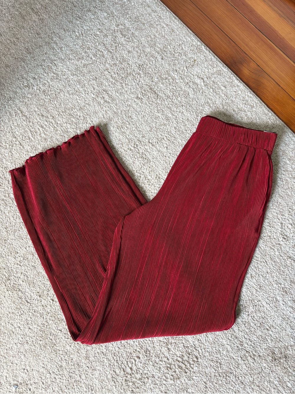 Abercrombie & Fitch Pleated Wide Leg Pants in Burgundy Red